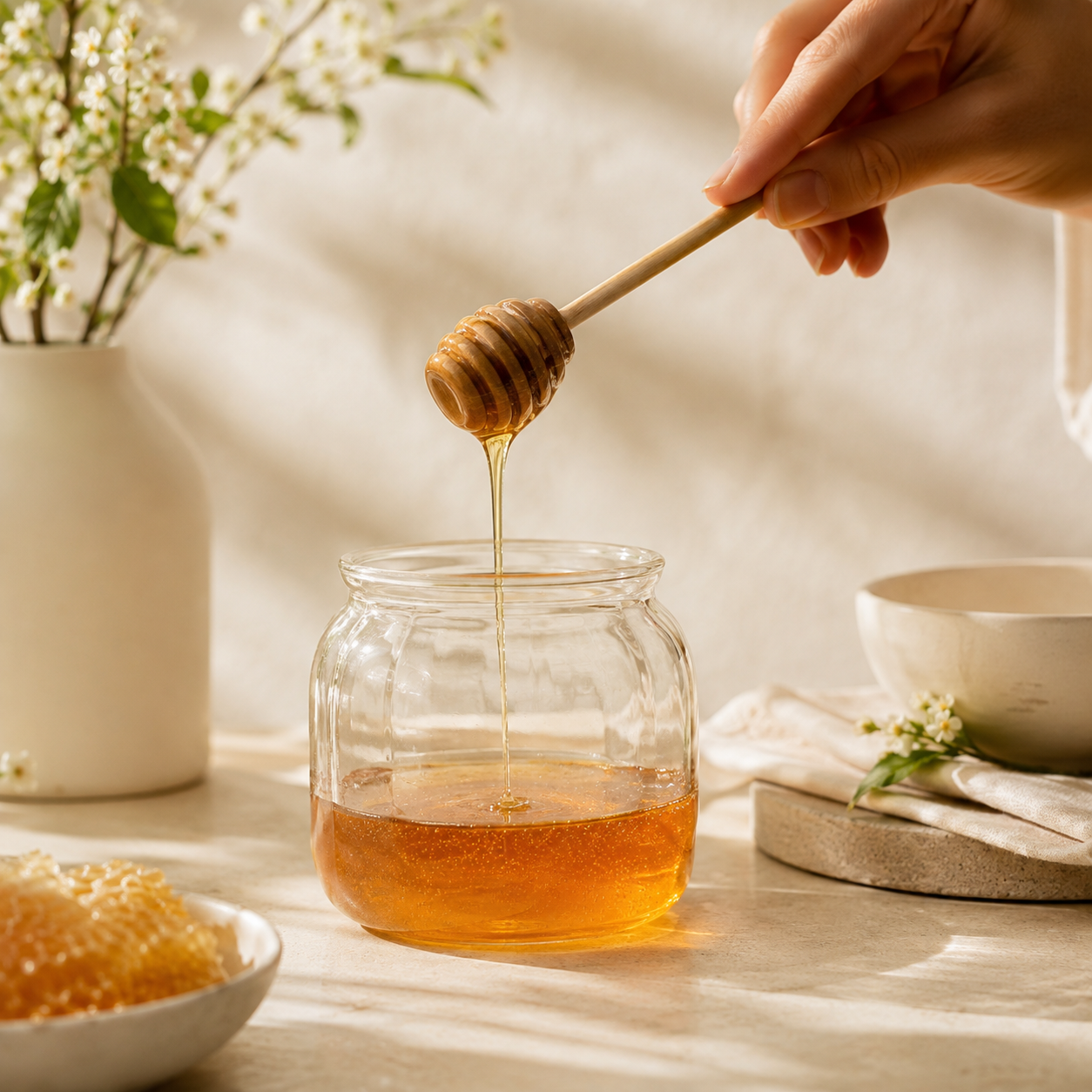 Honey being slowly poured